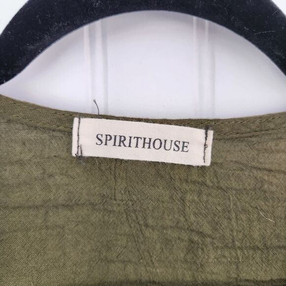 SPIRITHOUSE Green V Neck Bell Sleeve Boho Button Up Blouse Medium - Picture 5 of 5